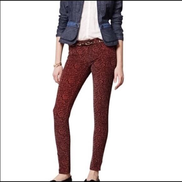 Pilcro and the Letterpress Serif Paisley Corduroy Hippie Pants Women's Size 26 - Picture 1 of 12